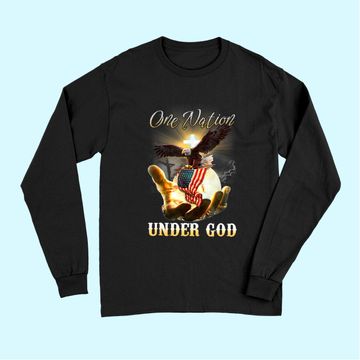Discover Eagle USA Christian Patriot One Nation Under God Long Sleeves