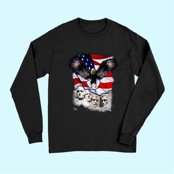 Discover 4th Of July American Bald Eagle Mount Rushmore 'Merica Flag Long Sleeves