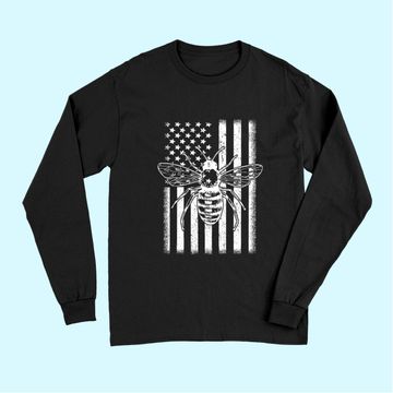 Discover American Flag Honey Bee Honeycomb Beekeeper BeeKeeping Long Sleeves