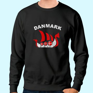 Discover Danmark Viking Ship Sweatshirt Denmark Flag colors