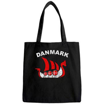 Discover Danmark Viking Ship Tote Bag Denmark Flag colors