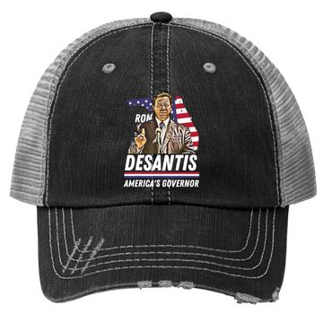 Discover Ron Desantis America's Governor Florida Us Flag Trucker Hat