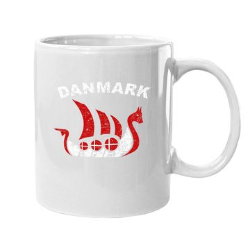 Discover Danmark Viking Ship Coffee Mug Denmark Flag Colors