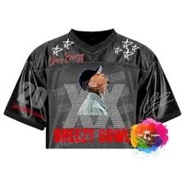 Discover Chris Brown Breezy Bowl Tour 2025 Crop Top Mesh Jersey, Concert Outfit, glitter effect print (NOT BLING)