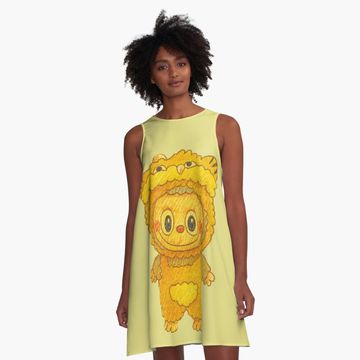 Discover Yellow Labubu A-Line Dress, Gift for Her