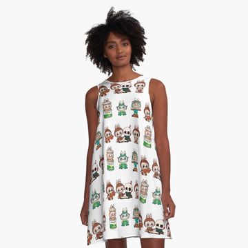 Discover Labubu monsters sticker bundle pack A-Line Dress, Gift for Her