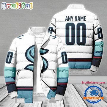 Discover Seattle Kraken Hockey Team Personalized Away New Puffer Jacket