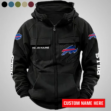 Discover Buffalo Bills New Personalized Multi-Pockets Zip-Up Hoodie