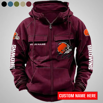 Discover Cleveland Browns New Personalized Multi-Pockets Zip-Up Hoodie