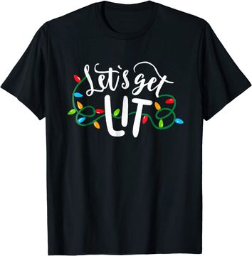 Discover Christmas Funny Pajamas Let's Get Lit Christmas Shirt