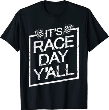 Discover It's Race Day Y'all Dirt Track Racing Checkered Flag T-Shirt