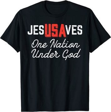 Discover Jesus Saves USA One Nation Under God Jesus Christian Gift T-Shirt