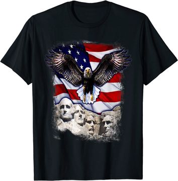 Discover American Bald Eagle Mount Rushmore 'Merica Flag T-Shirt