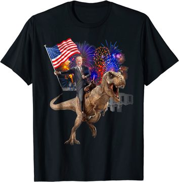 Discover Trump Riding a Dinosaur T-rex Suppor T-Shirt