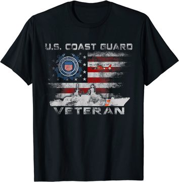 Discover US Coast Guard Veteran T shirt Vintage Veteran Flag Tees T Shirt