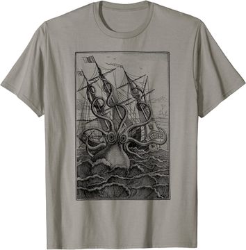Discover Giant Octopus Pirate Ship Vintage Kraken Sailing Squid T Shirt