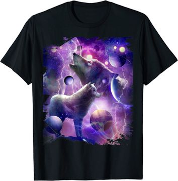 Discover Cosmic Wolf Howling At Moon In SpaceT Shirt