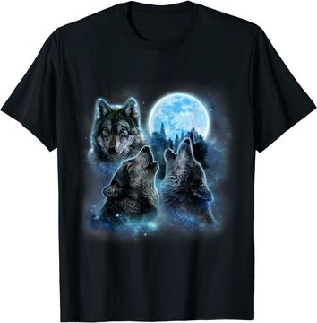 Discover Three Wolves Howling Under Icy Full Moon T Shirt