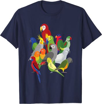 Discover Parrot Flock - Macaw, Cockatoo, African Grey, & Budgie T-Shirt