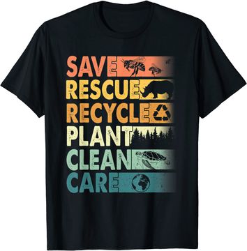 Discover Earth Day Save Bees Rescue Animals Recycle Plastics T-Shirt