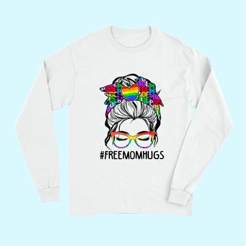 Discover Womens Free Mom Hugs Messy Bun LGBT Pride Rainbow Long Sleeves