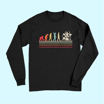 Discover Funny Drummer Long Sleeves. Retro Vintage Evolution Of Man Long Sleeves
