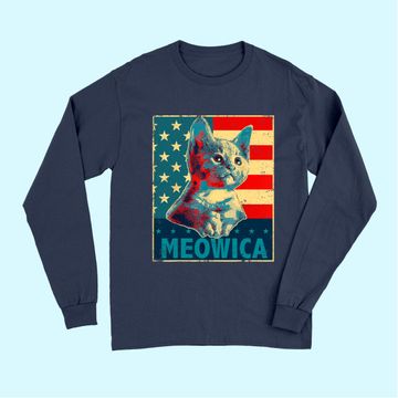 Discover Meowica Cat Patriotic American Flag Long Sleeves