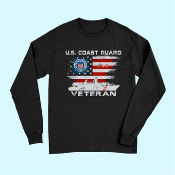 Discover US Coast Guard Veteran Long Sleeves Vintage Veteran Flag Tees Long Sleeves
