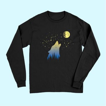 Discover Wolf Howling at Stars Constellations and Moon Long Sleeves