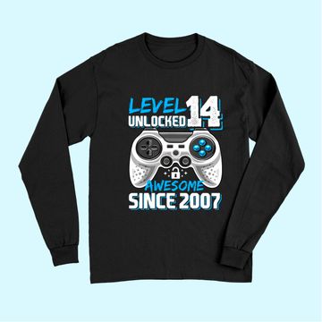Discover Level 14 Unlocked Awesome 2007 Video Game 14th Birthday Long Sleeves