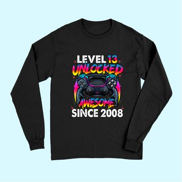 Discover Level 13 Unlocked Awesome Since 2008 13th Birthday Gaming Long Sleeves