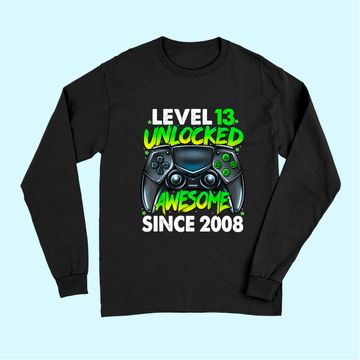 Discover Level 13 Unlocked Awesome Since 2008 13th Birthday Gaming Long Sleeves