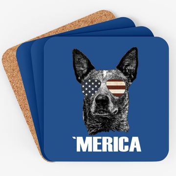 Discover Merica Australian Cattle Dog With Usa Flag Sunglasses Coaster