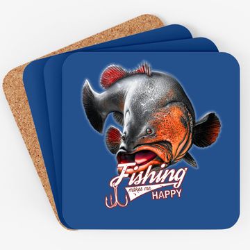 Discover Fishing Make Me Happy Catfish Red Coaster
