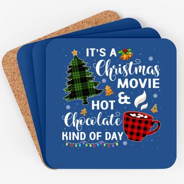 Discover It's A Christmas Movie & Hot Chocolate Plaid Christmas Tree Coaster