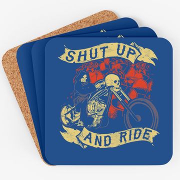 Discover Shut Up Ride Skull Motorcycle Biker Halloween Coaster