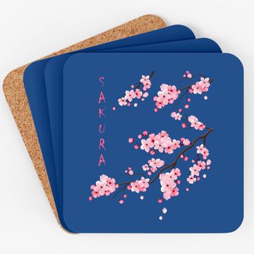 Discover Vintage Sakura Cherry Blossom Japanese Graphical Art Coaster