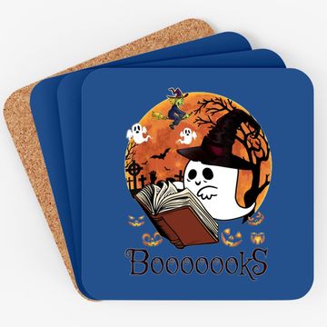 Discover Booooks! Ghost Reading Books Halloween Coaster