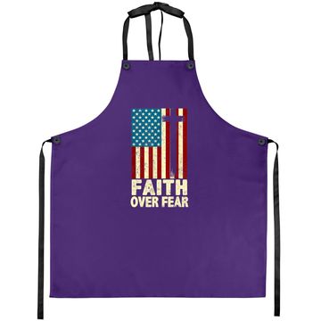 Discover Faith Over Fear Cool Christian Cross Us Flag Apron