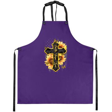Discover Faith Hope Love Christian Cross American Flag Sunflower Apron