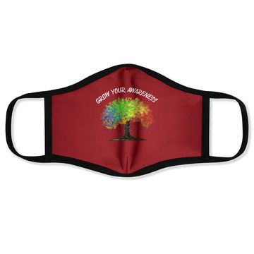 Discover Autism Awareness Rainbow Tree Grow Your Awareness Hand Drawn Face Mask