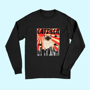 Discover Retro Japanese Catzilla Himalayan Cat Long Sleeves
