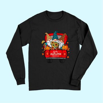 Discover Hello Autumn Truck Gnomes Pumpkin Fall Leaves Thanksgiving Long Sleeves