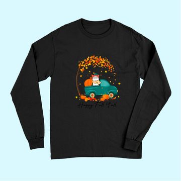 Discover Happy Fall Y'All Pumpkin Pickup Truck Cat Kitty Thanksgiving Long Sleeves