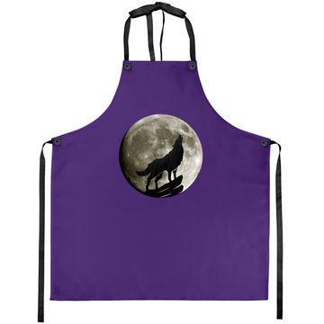 Discover Howling Wolf Midnight Full Moon Wildlife Nature Animal Apron