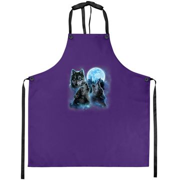 Discover Three Wolves Howling Under Icy Full Moon Apron
