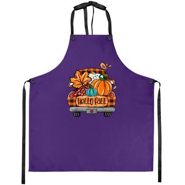 Discover Hello Fall Orange Plaid Truck Pumpkin Fall Autumn Apron