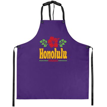 Discover Honolulu Hawaii Flowers Distressed Color Print Apron