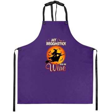 Discover My Broomstick Run On Wine Witch Moon Halloween Magic Apron