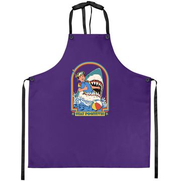 Discover Stay Positive Shark Attack Vintage Retro Comedy Funny Apron